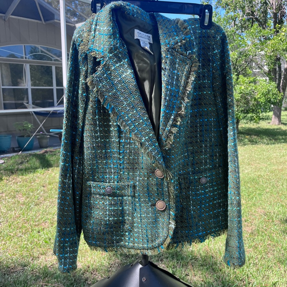 JohnPaulRichard Teal and Green Tweed Blazer